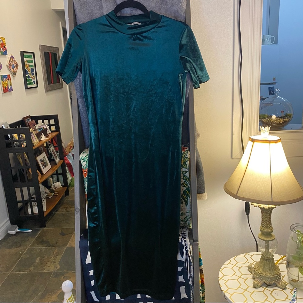 Zara Emerald Green Velvet Mock Neck Dress